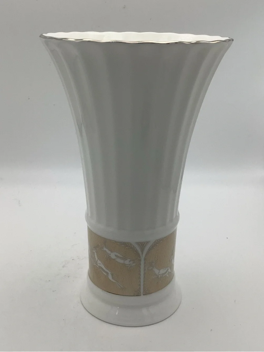 Lenox Sahara Sunset Collection White Fluted Vase with Gold Gazelle Band